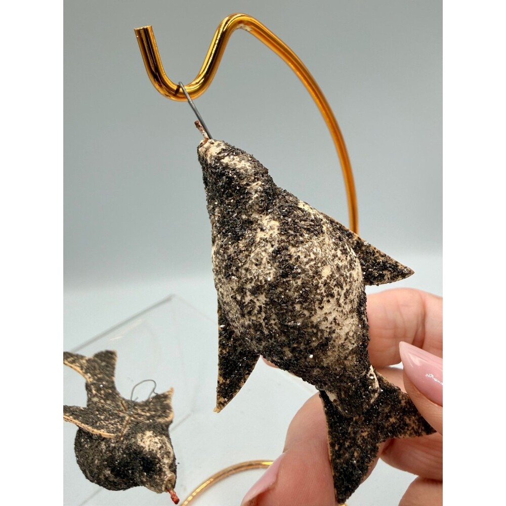 Very Vintage Mica Glitter Cardboard Bird Ornaments - Set of 2 Christmas Holiday - Picture 9 of 15